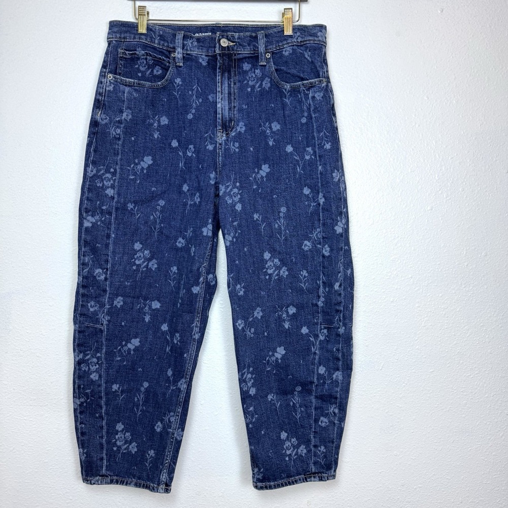 Old Navy High Rise Barrel Leg Floral Jeans Size 14 Cotton Blend Cottagecore